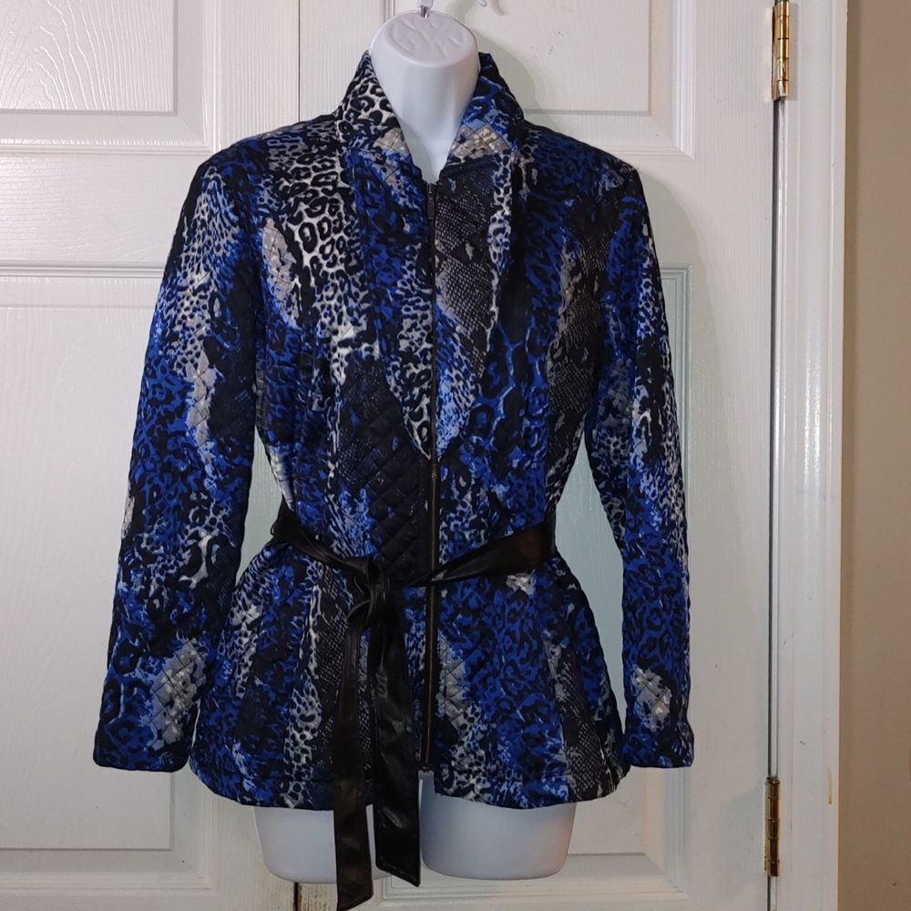 Sharon Young  blue black white gray lightweight puffer jacket Sz 4